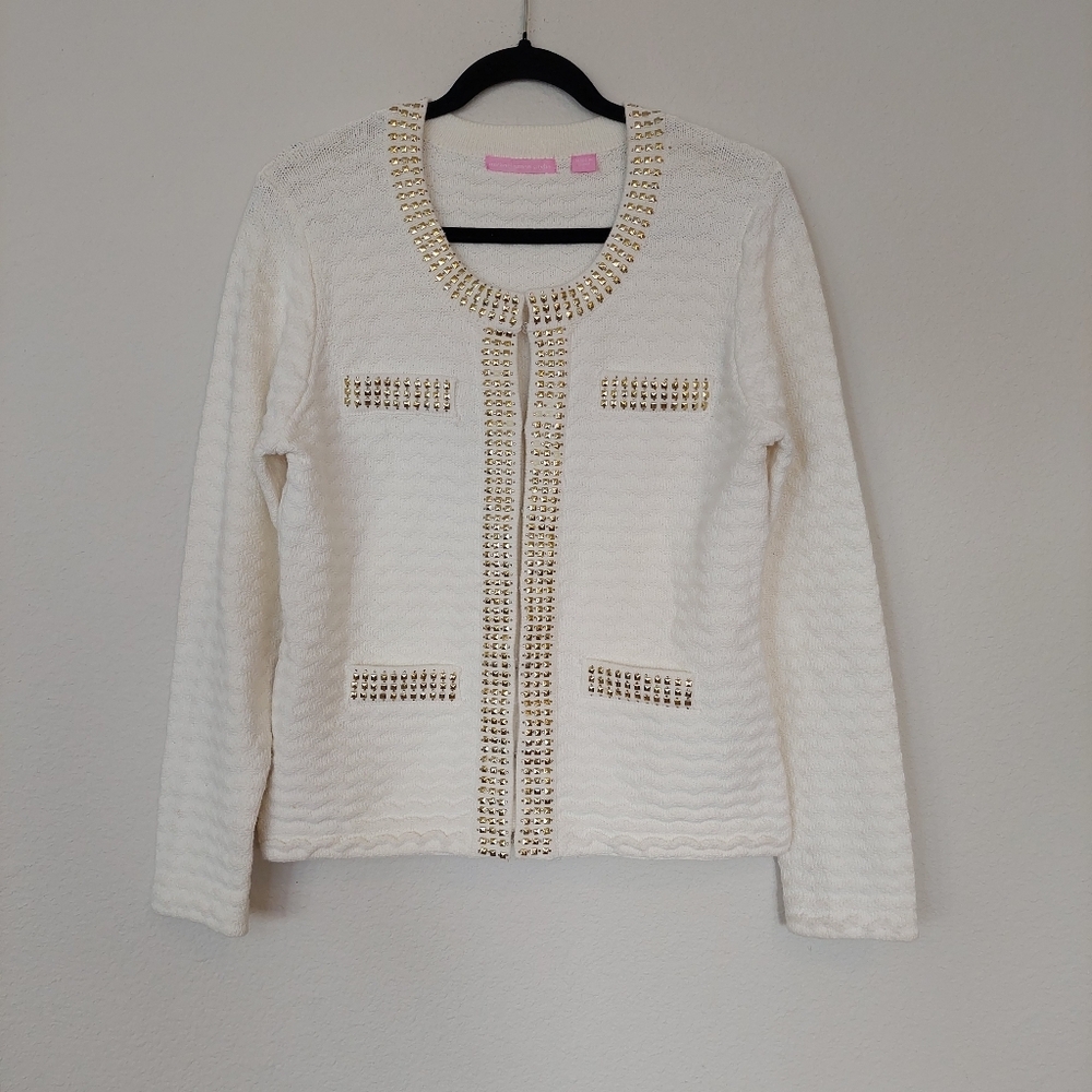Michael Simon Studio‎ Champagne White Studded Blazer Jacket Size Large